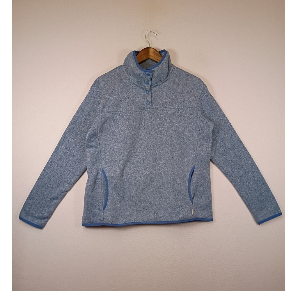 Gorpcore Eddie Bauer Womens L Blue‎ Heathered Fleece Snap Mock Neck Pullover